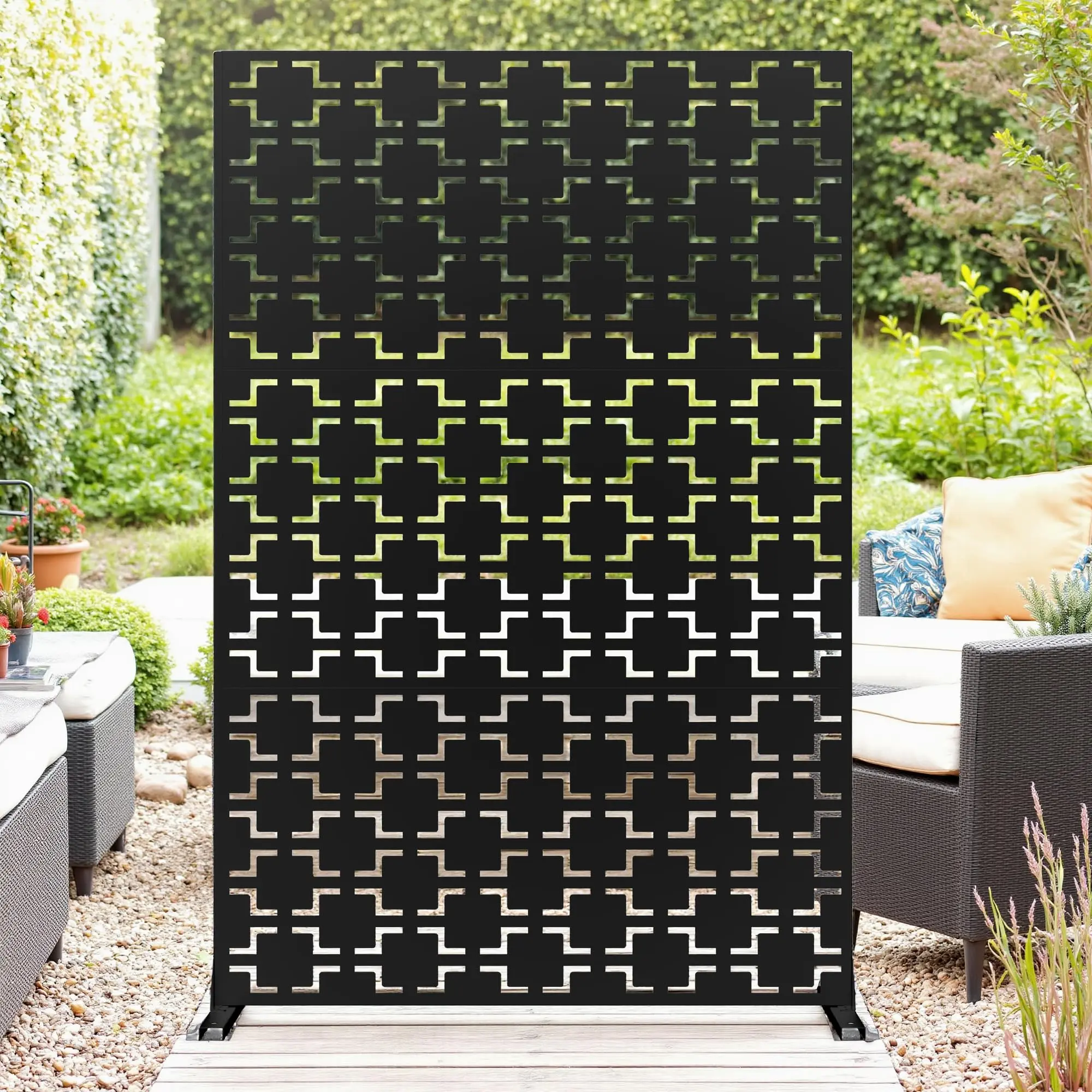 Large Metal Lattice Garden Screen 183x120cm (6ft-4ft) - Freestanding Water Resistant Commercial Decoration Privacy Panel with Stand, Expansion Screws for Patio, Garden