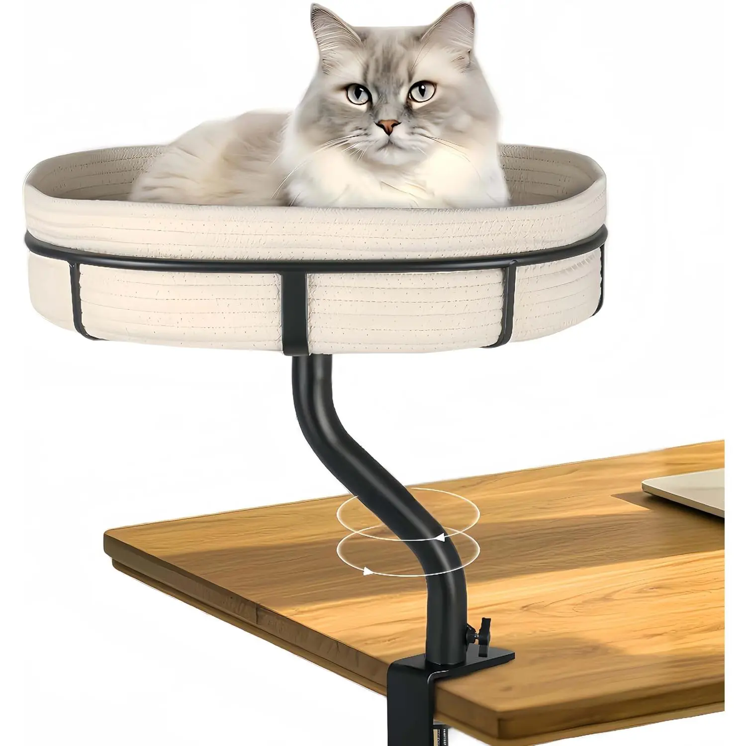 Cat Desk Bed with 360° Rotating Mount Attachment Space-Saving Cats Hammock for Home Office/Computer Desks Washable All-Season Indoor Pet Nest Comfortable Perch (13.5IN-17.5IN)