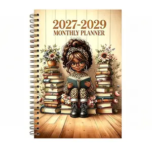 2027-2029 Yearly Monthly Planner Notebook, Cute Leopard Print Girl Design, Coiled Binding, Office Journal, Planning Organizer