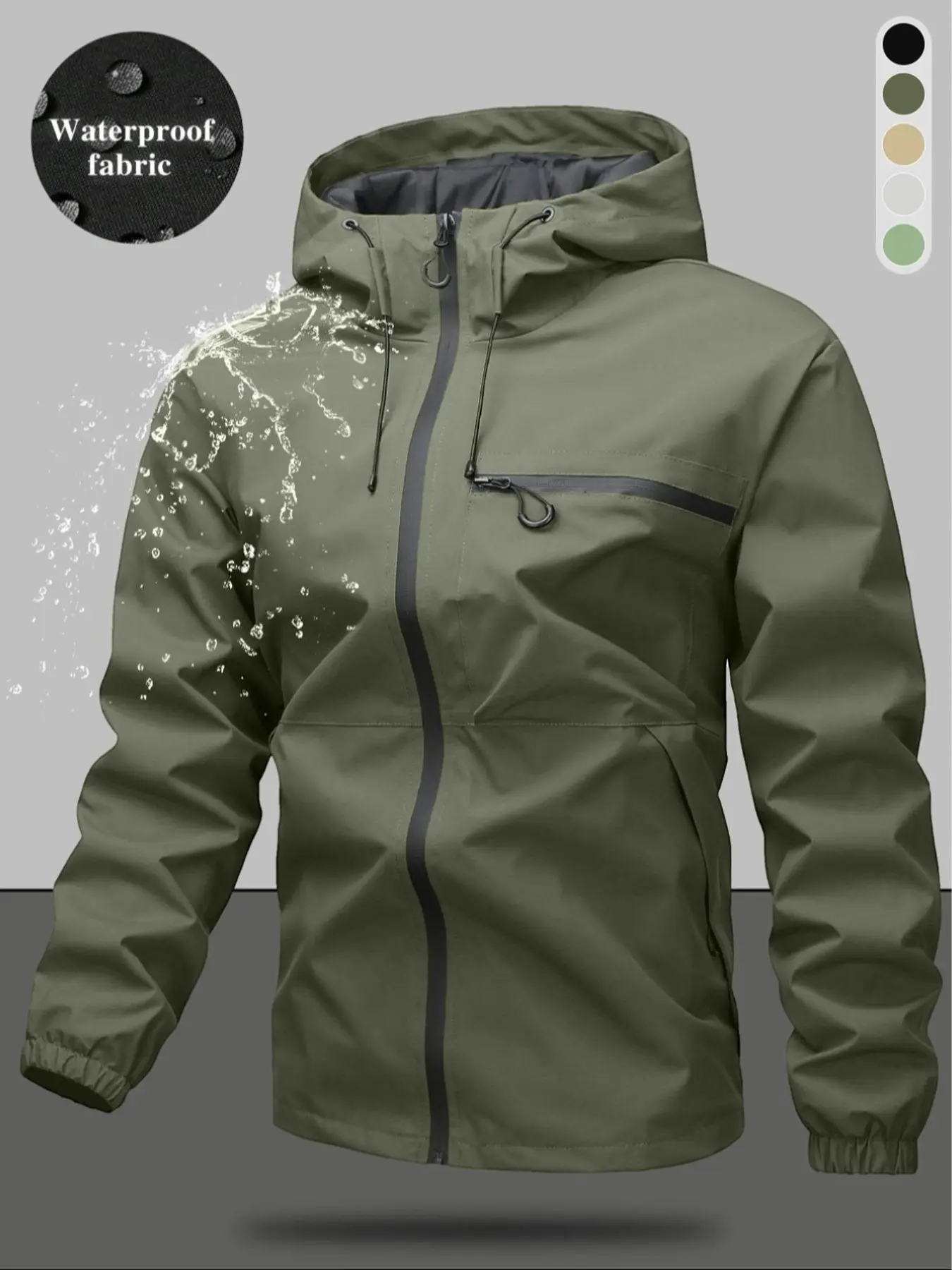 Men's Casual Hooded Chest Jacket, Plain Design with Large Pockets, Zipper Comfort Soft Shell Fabric, Outdoor Sporty Lightweight Coat, Softshell Jacket, Waterproof Jacket