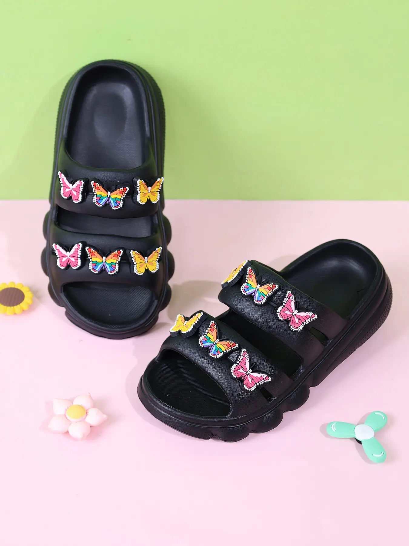 Cartoon Butterfly Eva Slippers, Butterfly Decorated Slides, Anti-Slip Comfortable Durable Cool Sandals for Boys and Girls, Kids' Casual Shoes