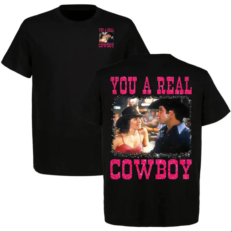 Graphic-T-Shirt Urban Cowboy "You a Real Cowboy?"Pink Glitter Graphic T-Shirt, Bud and Sissy Shirt, Western Style Cowboy Tee, Full Color Design, Country Western Streetwear, Casual Unisex Shirt, Trendy Summer Top, Camiseta Verano