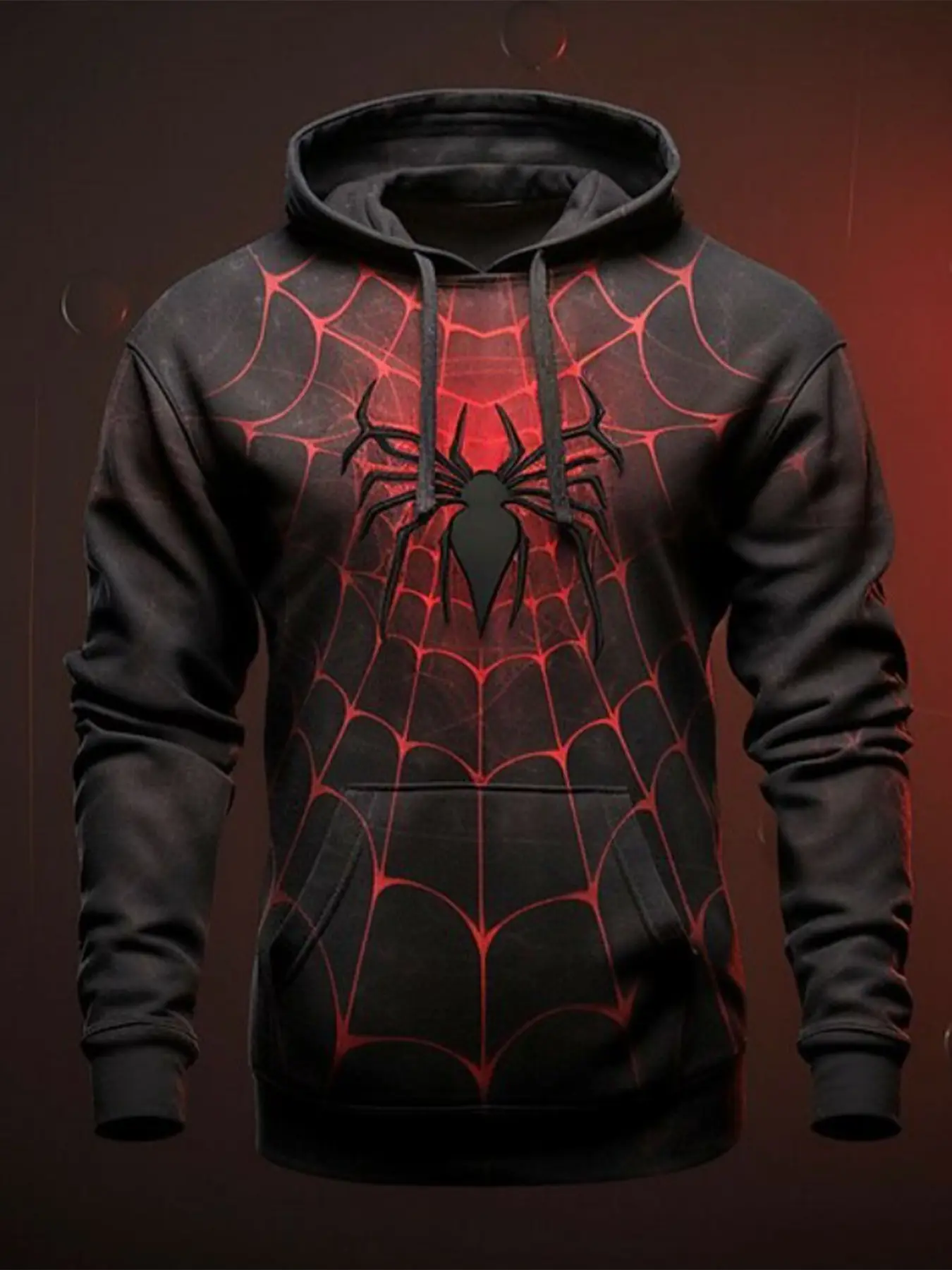 Spider Web Print Dark Hoodie, Trendy American Style Casual Pullover Top