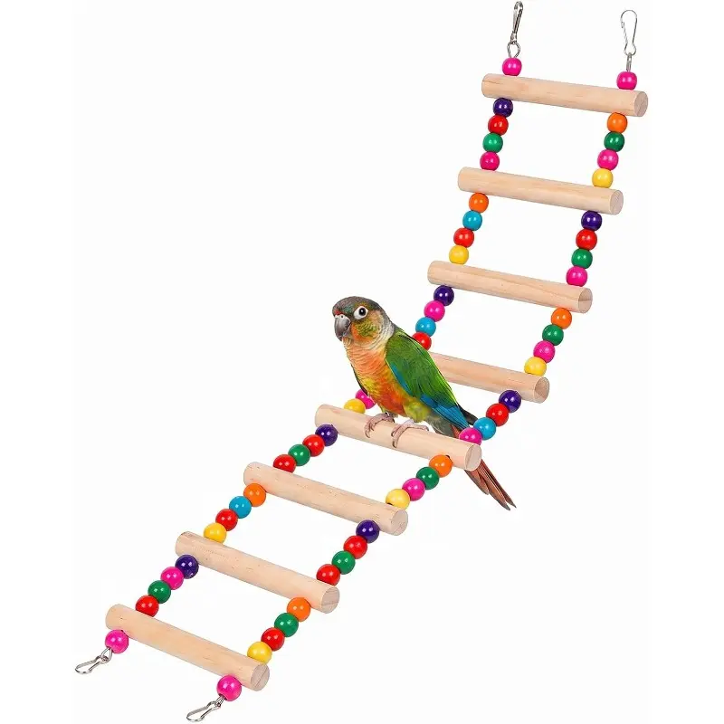 Bird Cage Ladder Climbing & Swing Toys Parakeets Cage Accessories Wooden Bird Playground Hanging Ladder for Small Birds Cockatiel