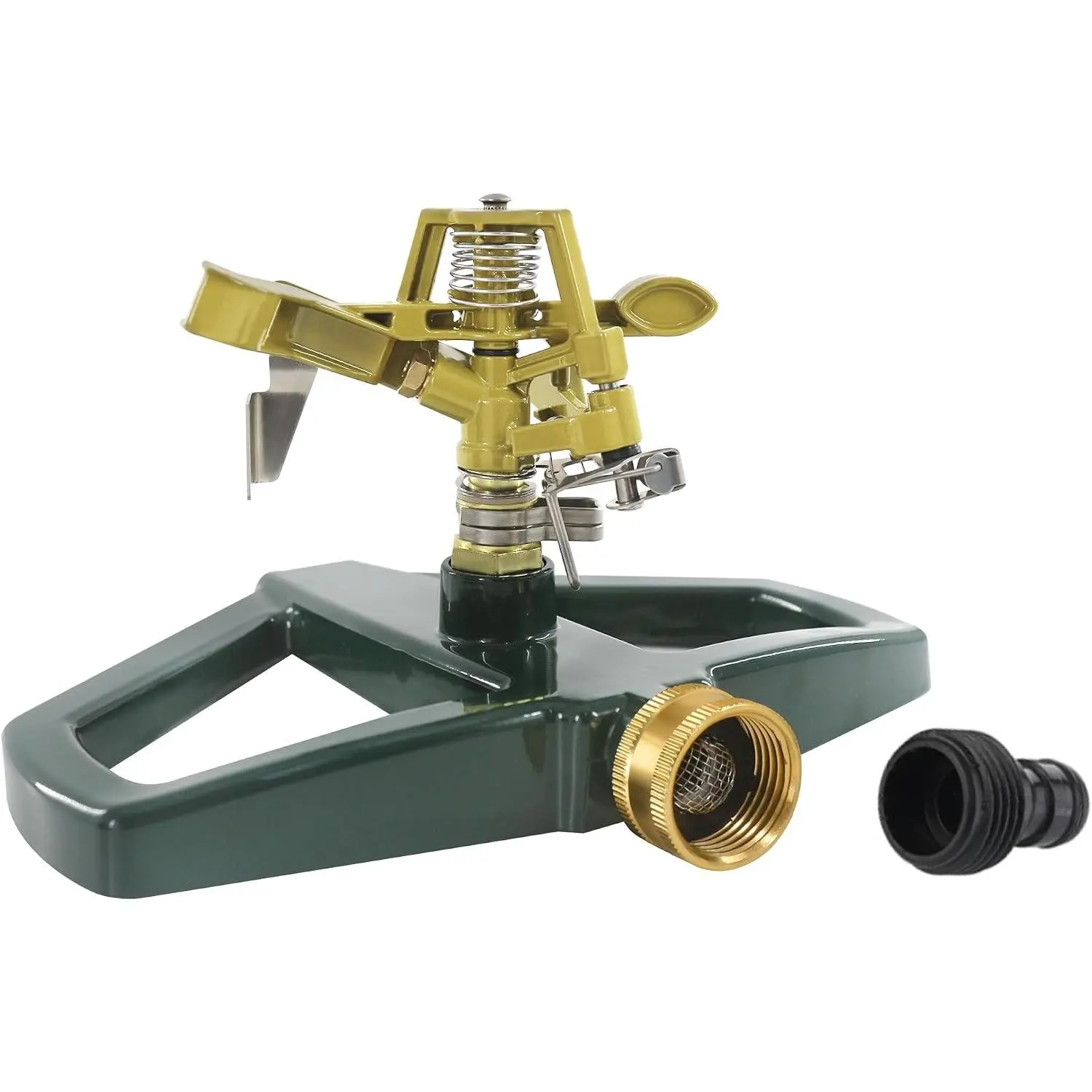 Sprinklers for Yard with Metal Base, Heavy Duty Zinc Alloy Water Sprinkler for Lawn, Automatic 360° Roating for Large Lawn and Garden, Coverage up to 5,800 Sq.Ft, Olive