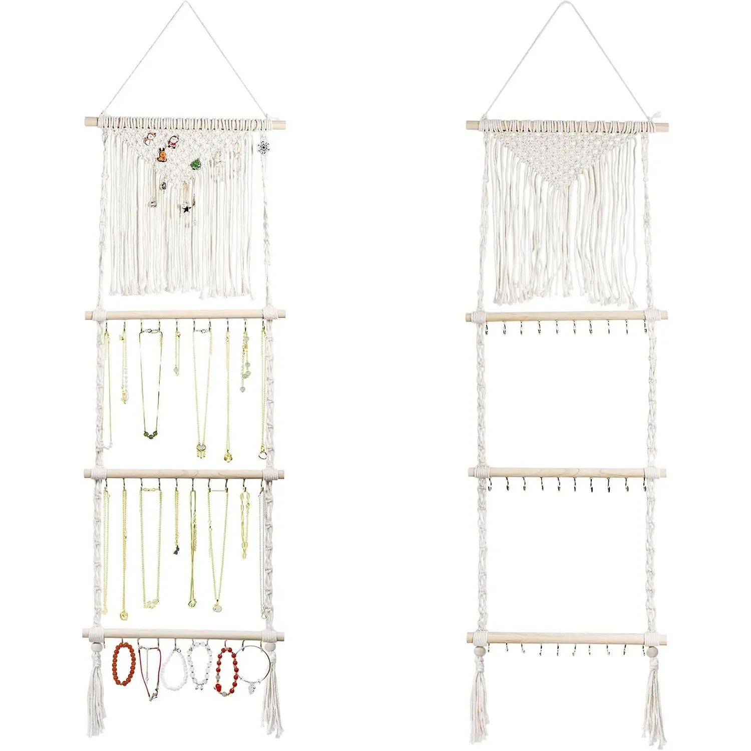 Organizer, Boho Macrame Necklace Hanger Wall Mounted with 30 Hooks,Door   Holder with Tassel for Necklaces Display Organizer(Necklace Holder)