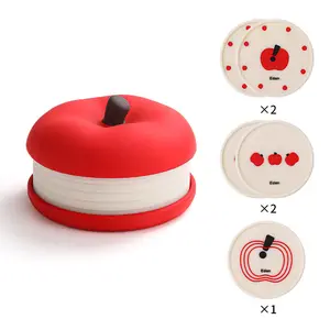 Cute small apple shaped silicone coaster set, layered creative anti-scald pads suitable for coffee mugs and daily teacups.High temperature resistant solid silicone delivers great heat insulation, compact stackable layout perfect for office desktop, home