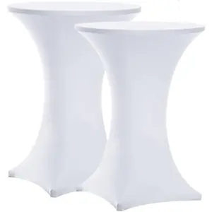 2 Pack 32x43 Inch Highboy Spandex Cocktail Table Covers White, Fitted Stretch Cocktail Tablecloth for Round Tables