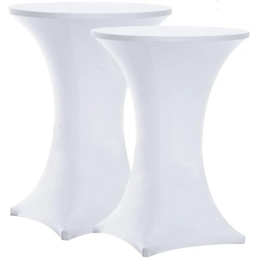 2 Pack 32x43 Inch Highboy Spandex Cocktail Table Covers White, Fitted Stretch Cocktail Tablecloth for Round Tables
