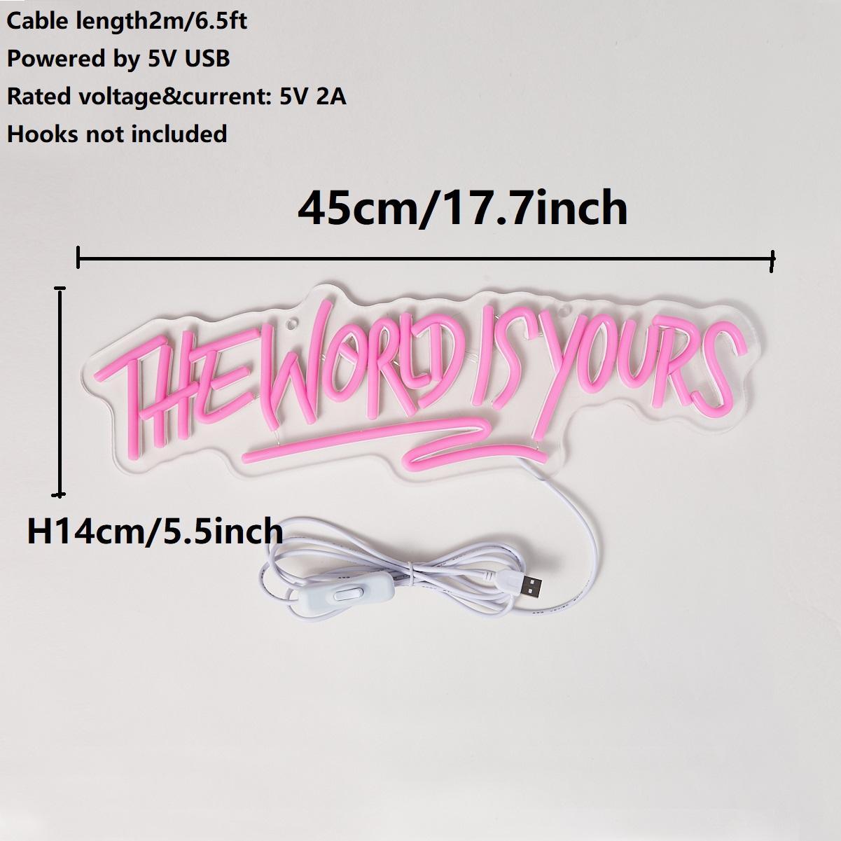 USB Powered Neon Sign, The World Is Yours Letter Design LED Neon Light, Decorative Neon Sign for Home Party & Festival Decoration, Modern Night Lights