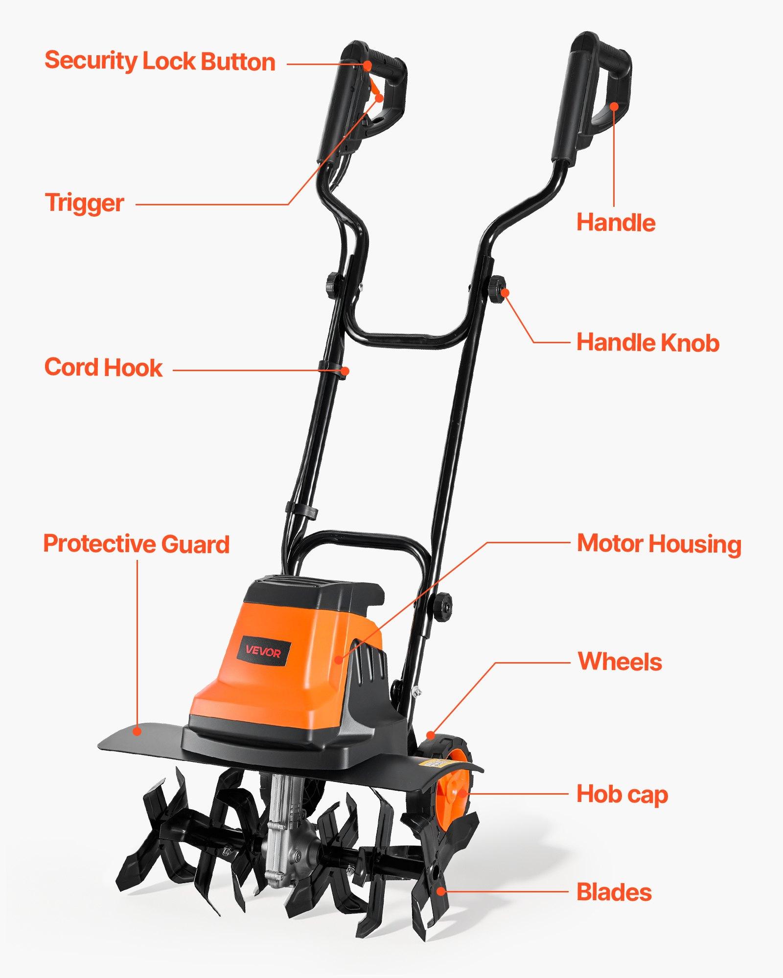 VEVOR Corded Electric Tiller, 18 Inch Tilling Width Garden Rototiller, 15-Amp Motor Heavy-Duty Tilling Machine, Cultivator with Steel Tines and Foldable Handle, for Lawn, Yard, and Gardening Care