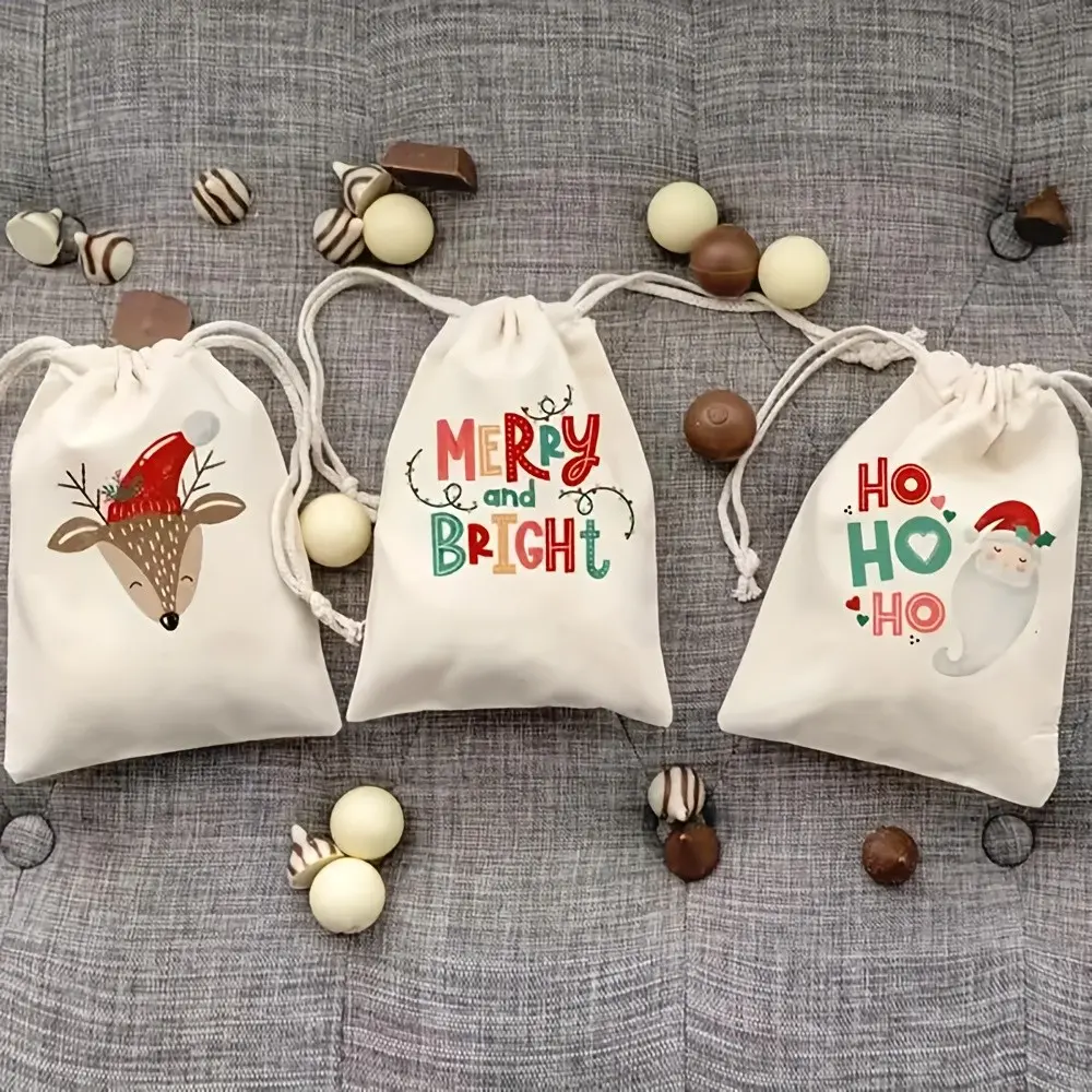 3 pieces Santa Claus merry and Bright Christmas stocking Santa sack Stuffer Filler family kid boy girl merry Christmas Eve holiday gift bags Xmas box home tree Fireplace Mantle decoration son daughter baby 1st first Christmas 2026 keepsake present