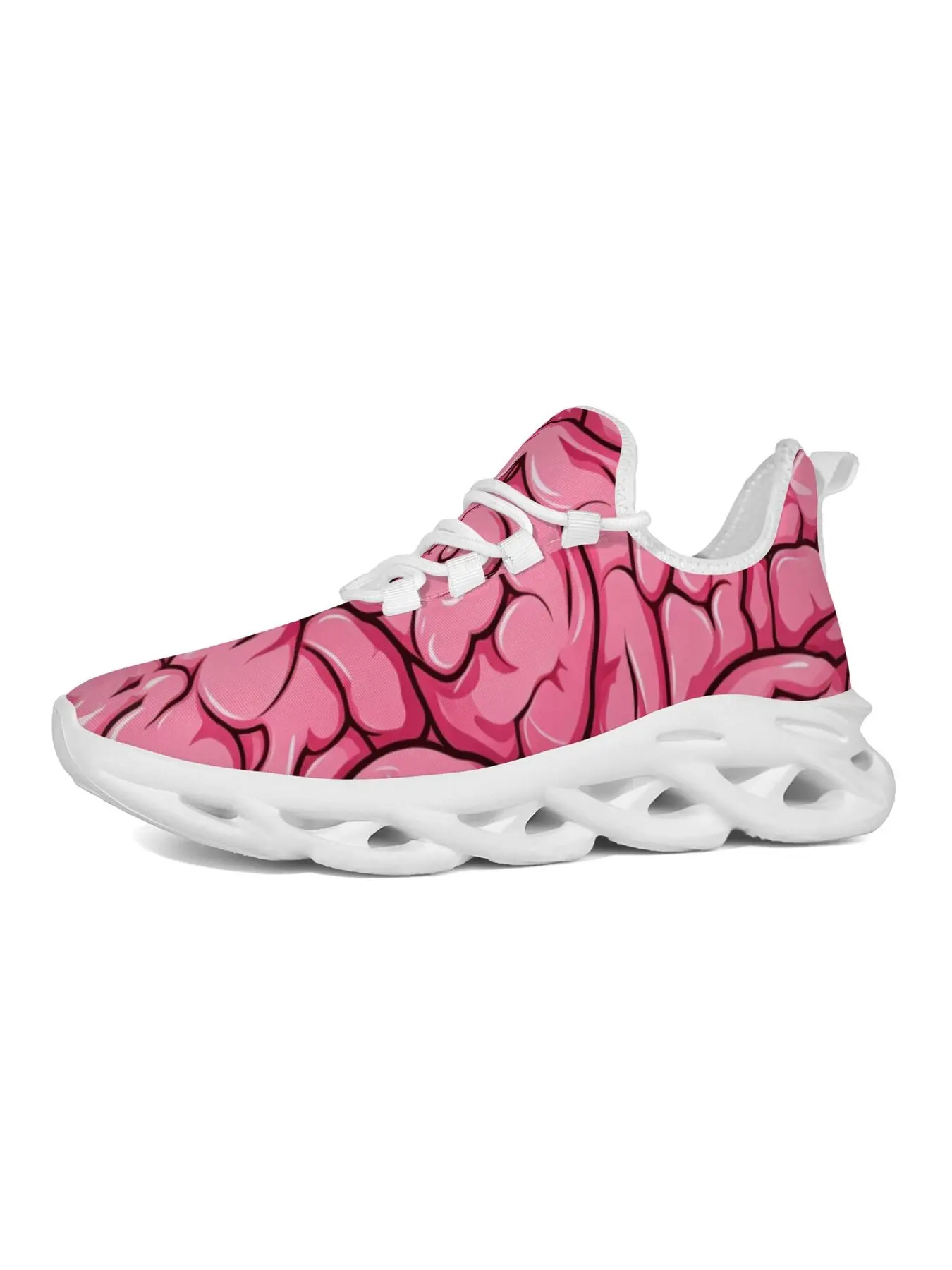 Novelty Pink Brain Pattern Running Shoes, Creepy Zombie Halloween Print Sneakers, Breathable Mesh Lightweight Non-Slip Casual Athletic Shoes for Men Women Unisex Party Cosplay