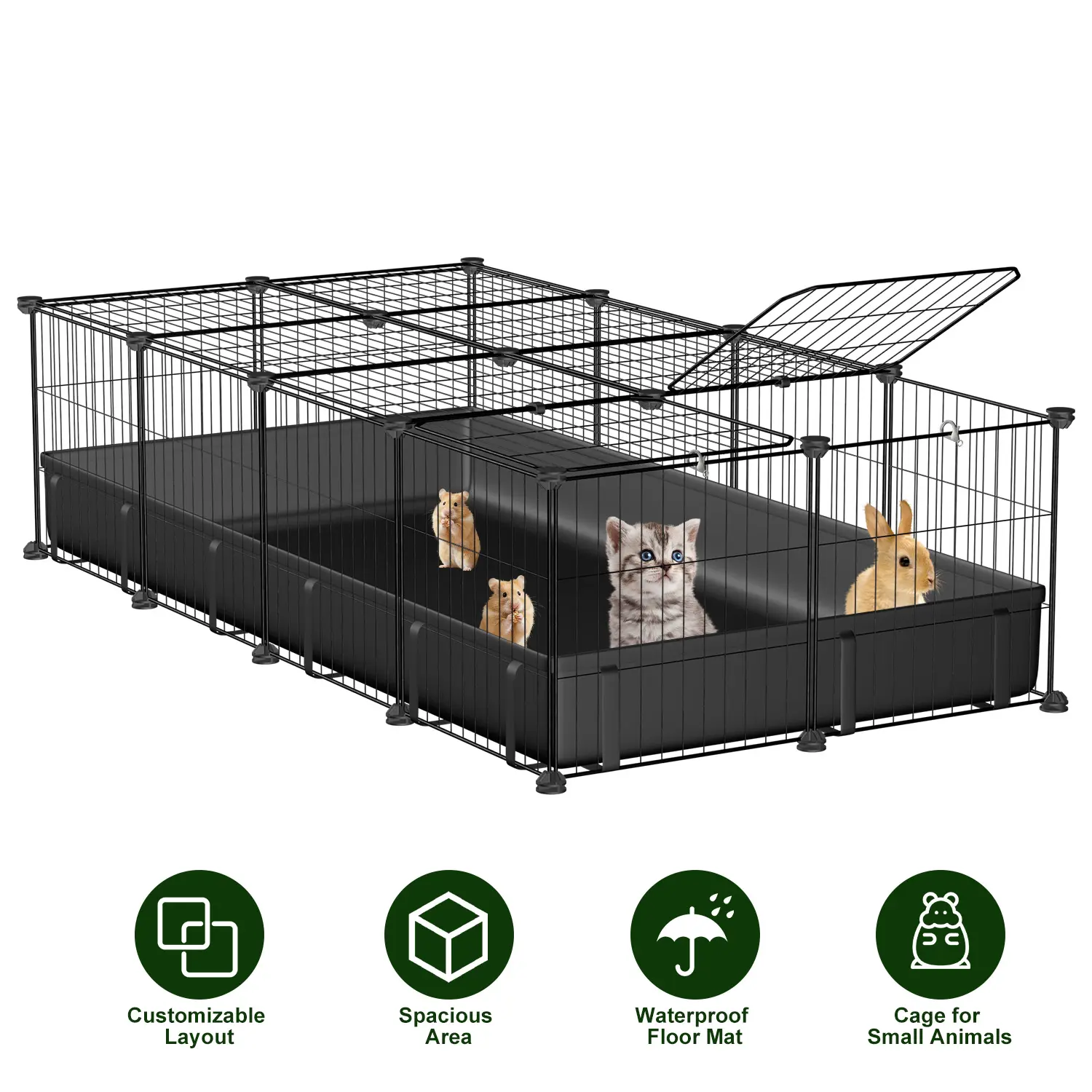 47x24x12 Inch Guinea Pig Cage, DIY Metal Small Animal Playpen with Waterproof Floor Mat, 20 Panels Pet Enclosure for Rabbits, Hedgehogs & Small Pets