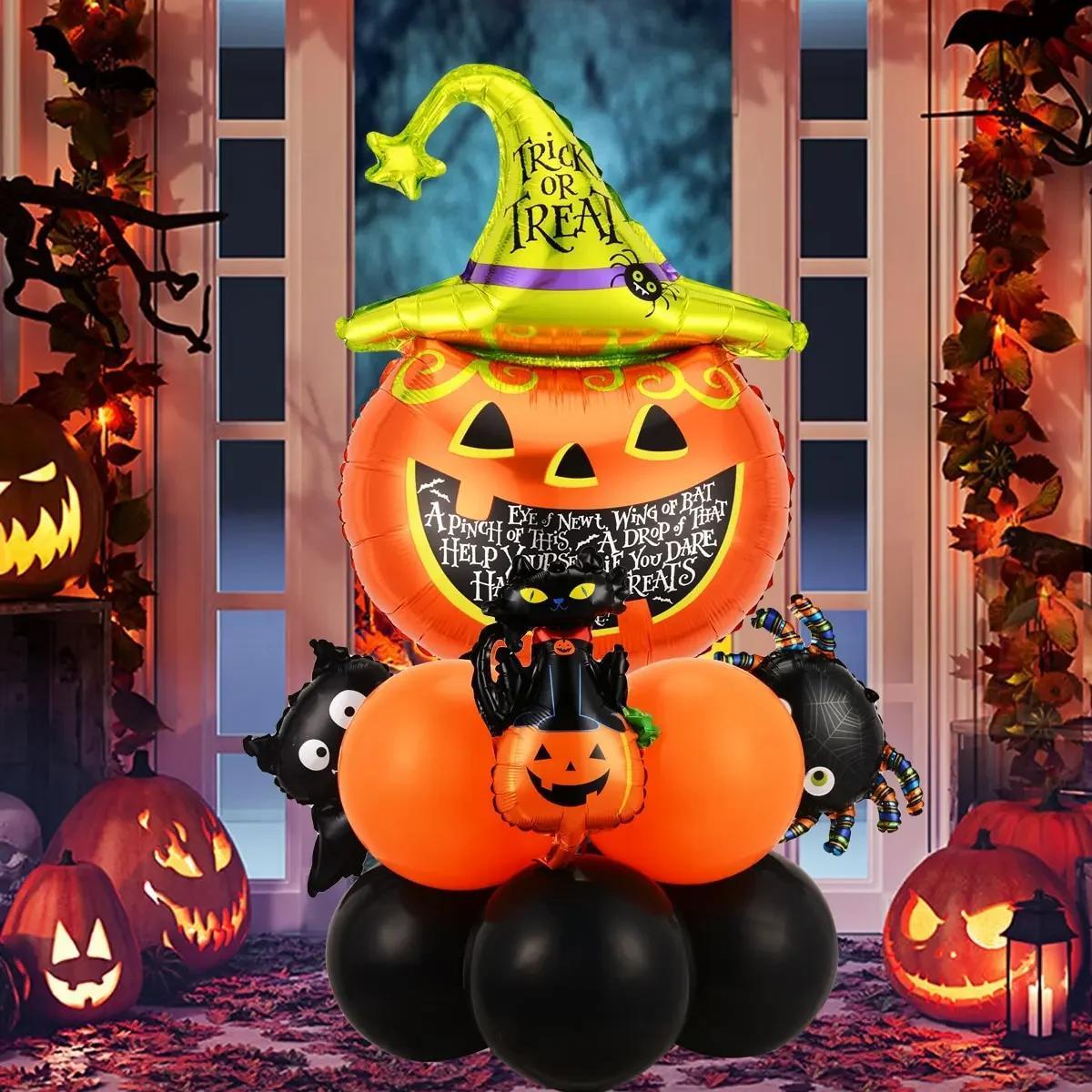 12/13pcs Happy Halloween Balloon Set With Black Orange Latex Globos Ghost Bat Pumpkin for Haunted House Room Halloween Eve Decor