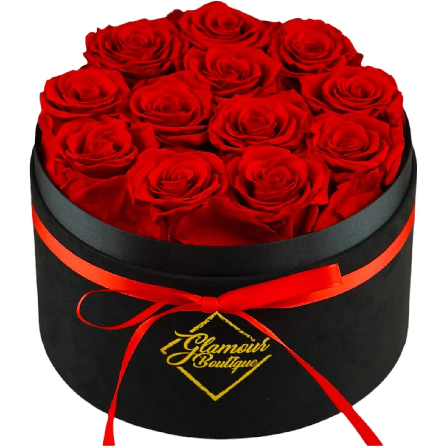 Forever  Box, 12 Real Preserved Roses in  Black Box, Floral  for Her, Mom or Wife for Birthday, Mother’s Day, Anniversary or Graduation, Red (Color-Treated)