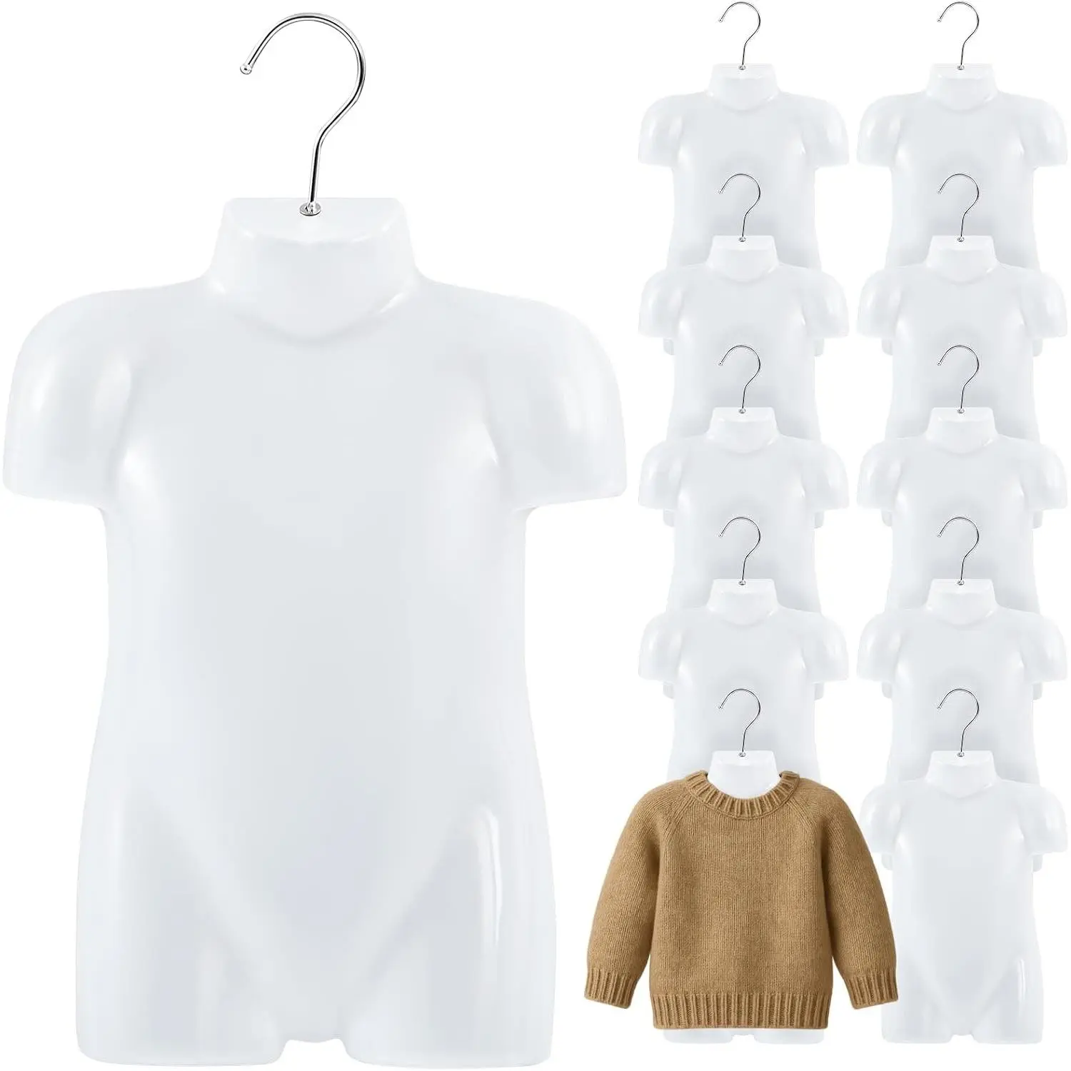 10 Pcs Children's Plastic Mannequin Kid Dress Form 2-3 Years Half Body Child's Mannequin Torso with Hanger for Clothing Display(White)