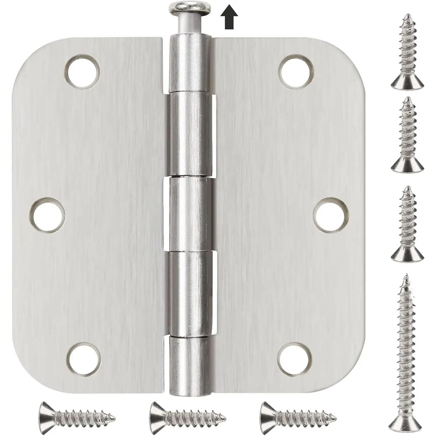 18-Pack 3.5"x3.5" Interior Door Hinges - Brushed Satin Nickel Furniture Hardware, 5/8" Radius Corners, Includes Screws, Plain Bearing, 270° Rotation, Rust Resistant for Indoor Use
