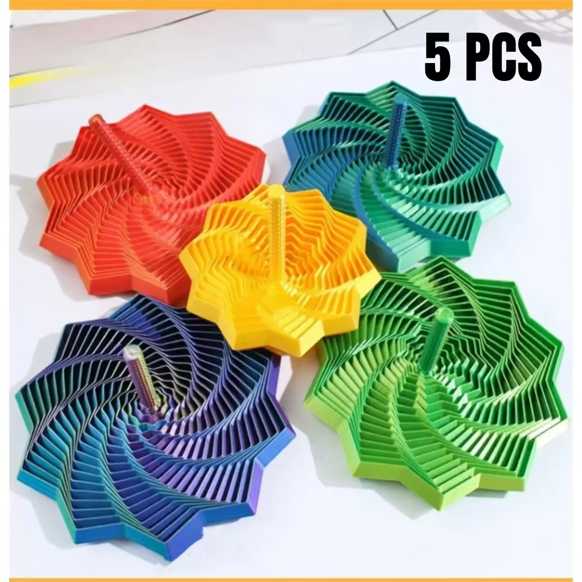 5PCS 3D Printed Expandable Fidget Star with Detachable Handle (2 Large/2 Middle/1 Small), Customizable Colors, Relieving Stress Sensory Whirling Spiral, Packaged Assortment Party Gifts for Kids