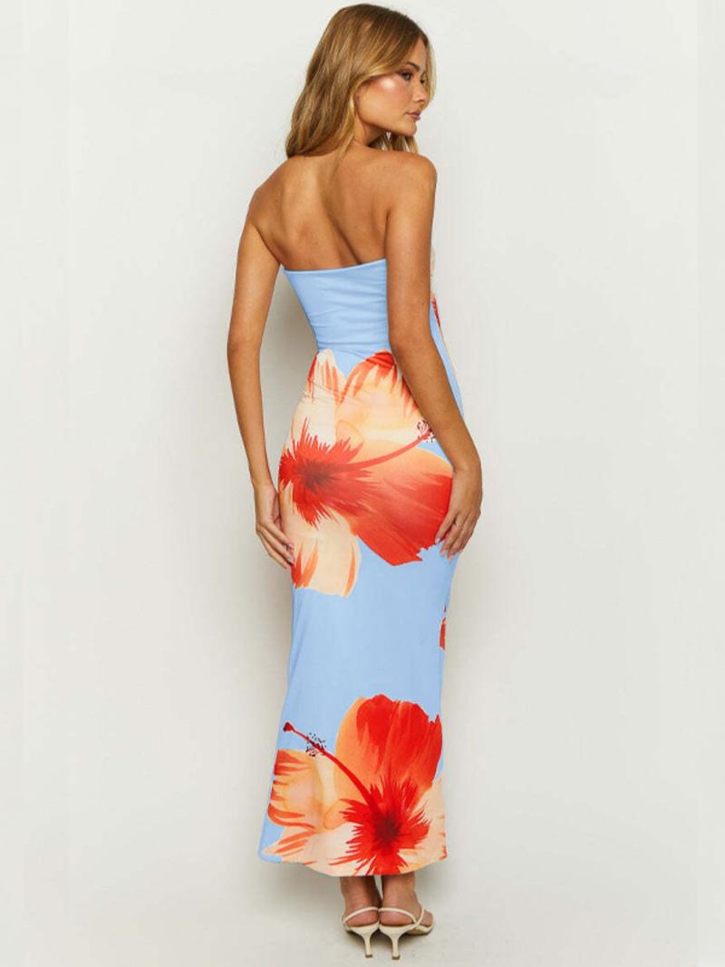 Women's Floral Print Backless Bodycon Dress, Casual Sleeveless Long Dress for Summer, Fashion Women's Clothing for Beach Holiday