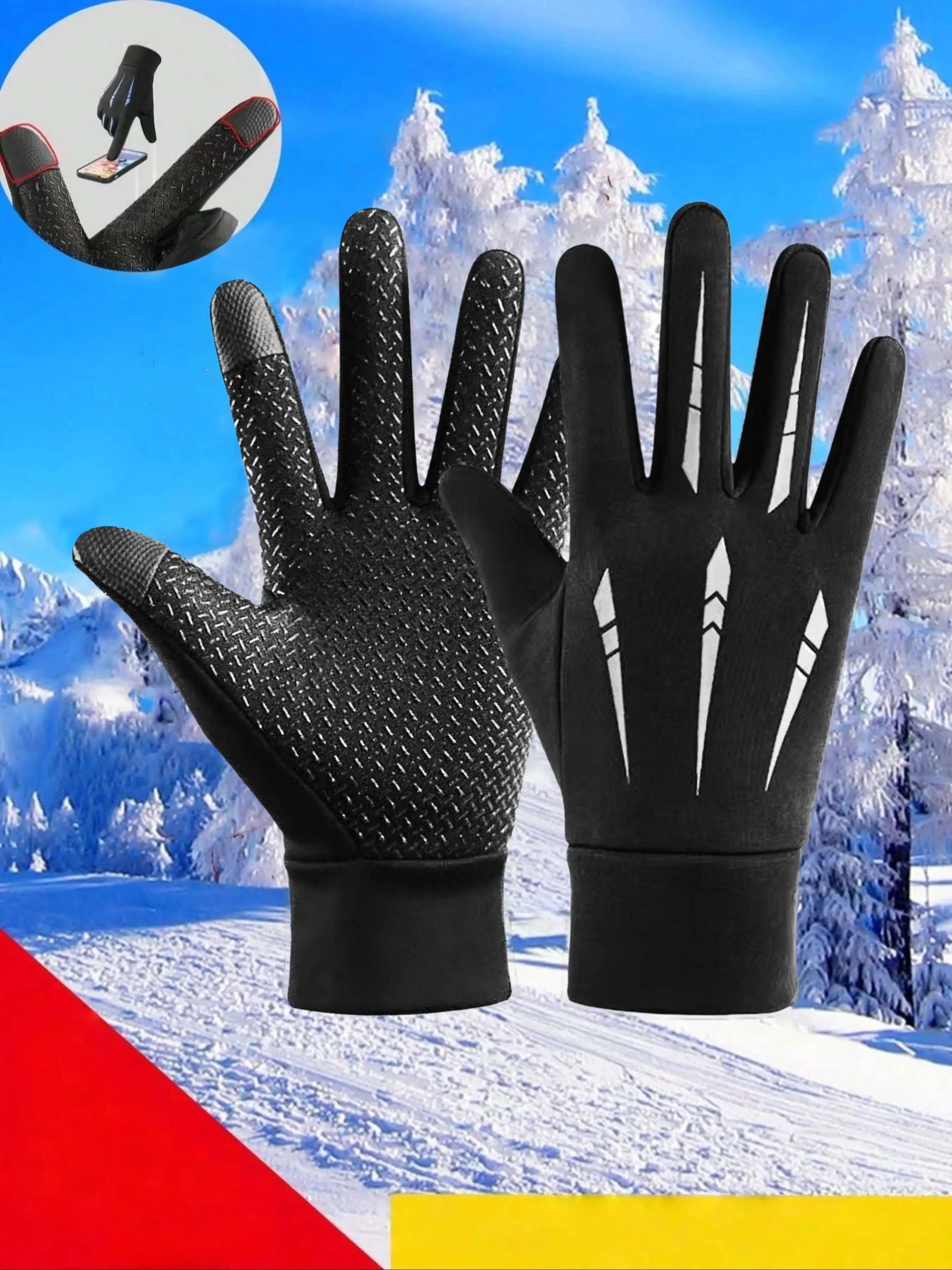 A pair of men's winter warm gloves, suitable for both men and women, also suitable for cycling, thick gloves, touchscreen gloves, snow gloves, and skiing gloves.
