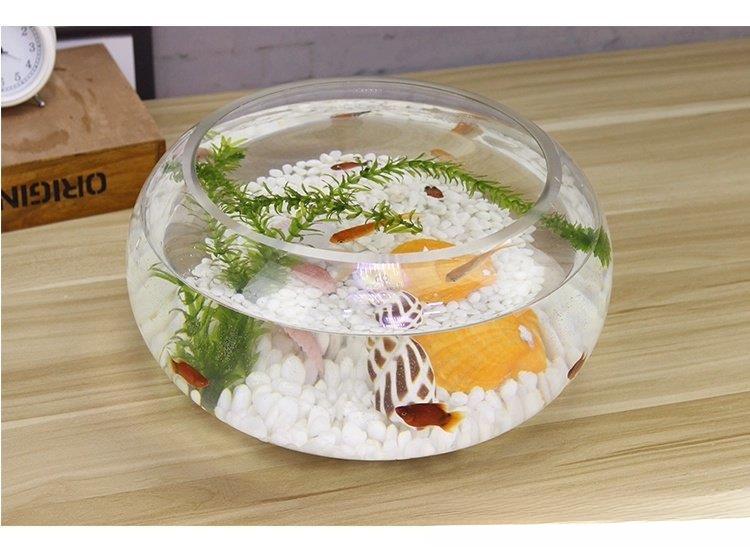 Creative Round Transparent Glass Aquarium Tank - Hydroponics Compact 20*10cm, Easy Access for Fish, Home Decor for Office Desks, Options: 20 Drum Cylinders+6-Piece Colored Stones Set, 30 Drum Cylinders+Colored Stones+Fish Food Set, Turtle