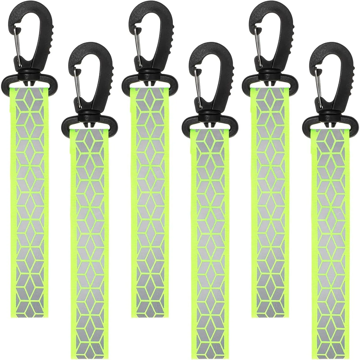 6 PCS Green Reflective Straps Glow in the Dark Safety Reflector Pendants for Backpack Bicycle Keychain Clothes Cycling Walking Running Climbing Camping