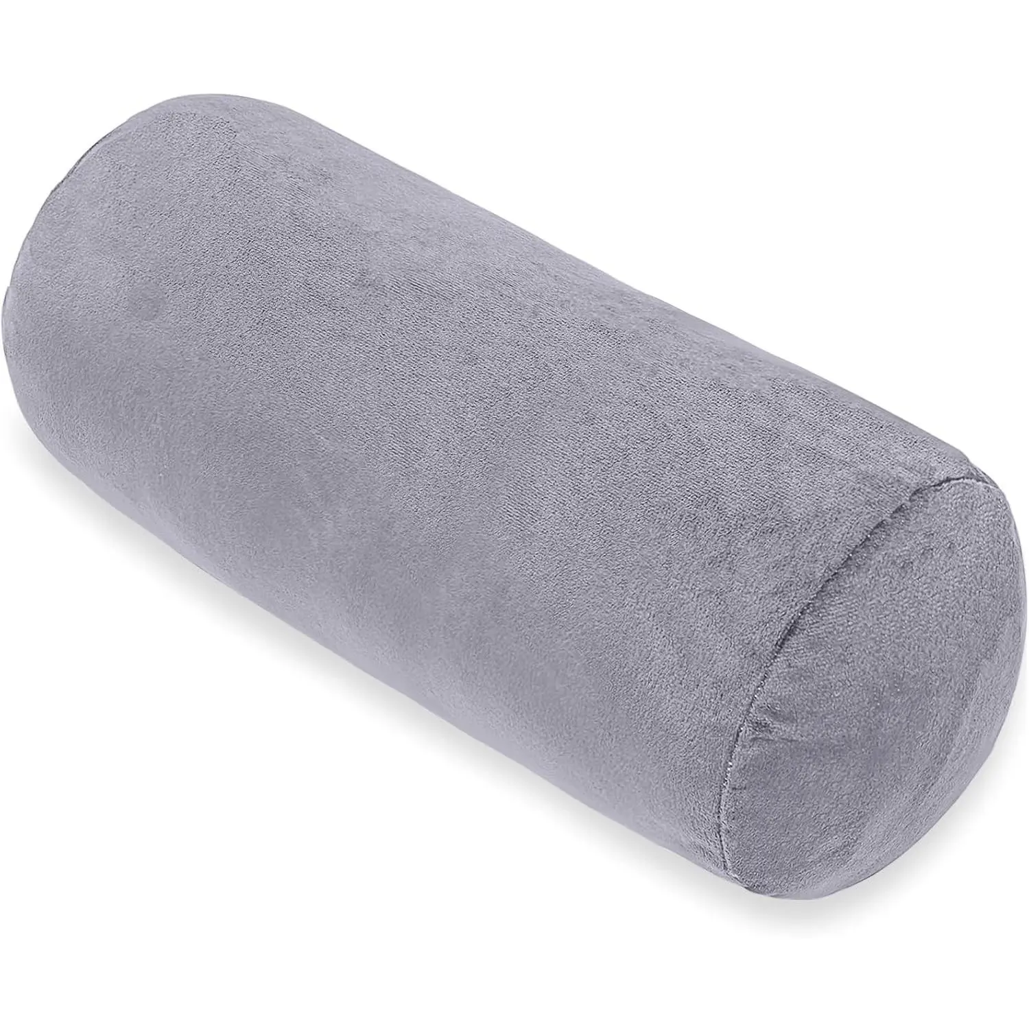 Round Cylinder Bolster Pillow with Removable Velvet Cover, Neck Roll Pillow for Head Back Leg Support, Decorative Pillow for Bed Couch, 16 x 6 Inches, Grey