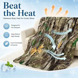 Woodland Camo Cooling Blanket Arc-Chill Q-Max >0.4 Cool Fiber Summer Cooling Throw, Camouflage Blanket Lightweight Breathable for Hot Sleepers, Ideal for Couch Bed Camping & Outdoor Use