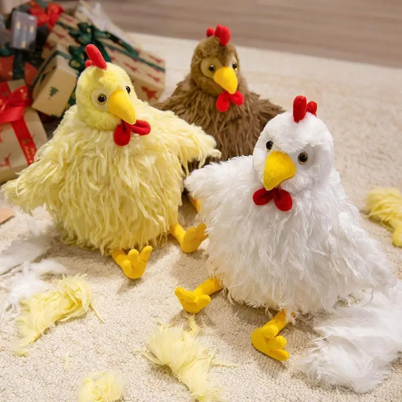 28cm Fluffy Rooster Plush Long-Hair Cute Chicken Stuffed Animal, Super Soft Kawaii Birthday Gift for Kids&Farm Lovers Home Decor