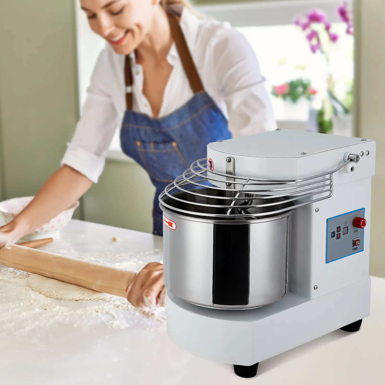 IdealHouse Commercial Dough Kneader Mixer - 10.5QT Bowl, 650W Dual-Rotation Spiral, Touch Timer, Safety Shield, Food-Safe, For Bakery, Restaurant Use, 10.5 Qt Bowl