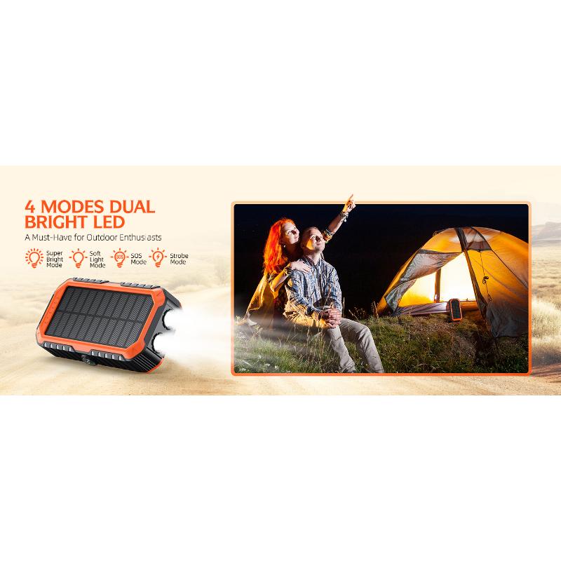 Solar Charger Power Bank 40000mAh Built in 4 Cables and Hand Crank, Portable Charger 22.5W Fast Charger 6 Outputs & 4 Inputs External Battery Pack with Bright Flashlight and Compass