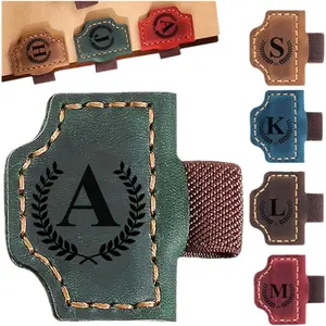 Personalized Magnetic Leather Bookmark with Pen Holder, Custom 26 Initial Letters Name Book Marker Clip for Men Women, Ideal Gift for Book Lovers Readers (Green, A)