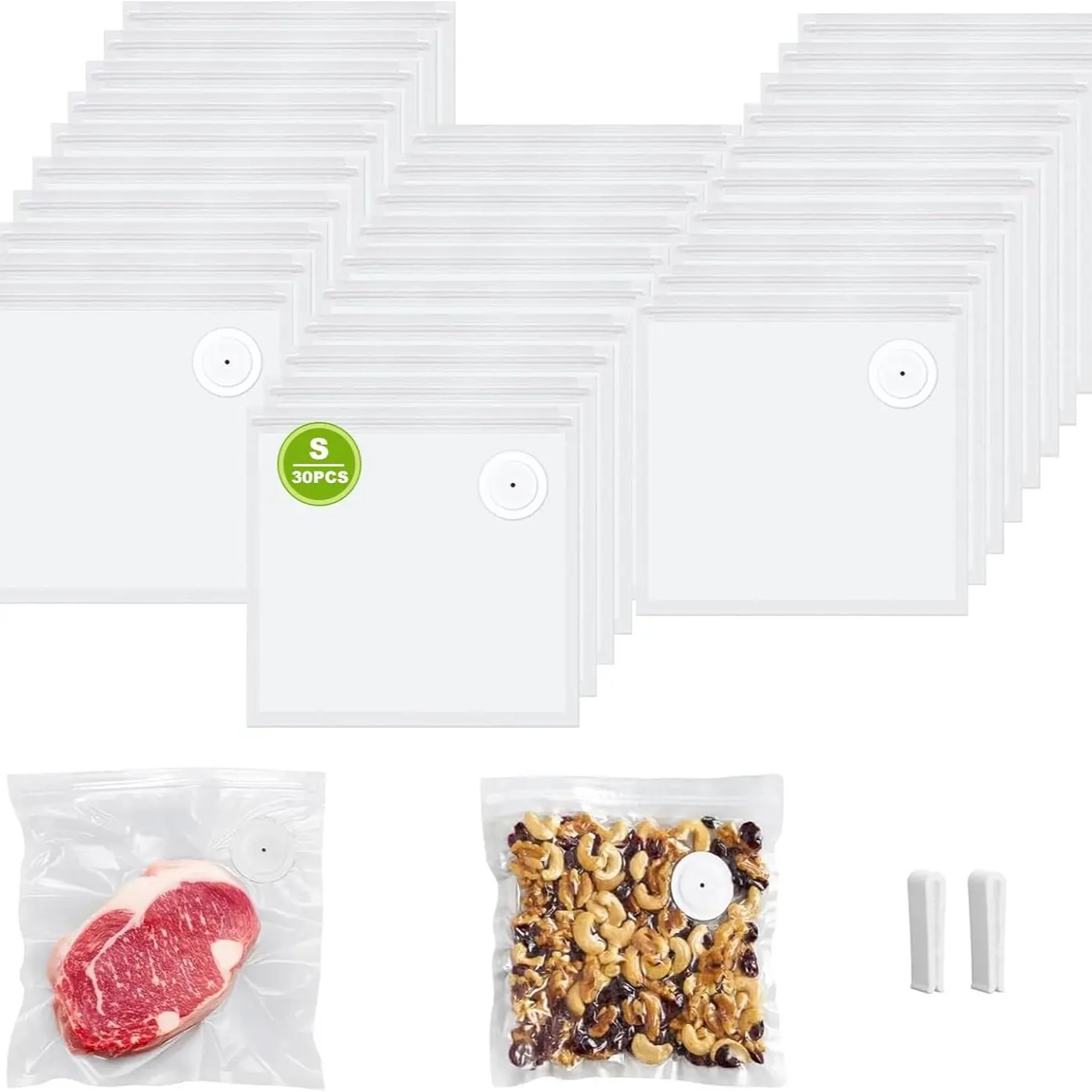 10/30 PCS Vacuum Sealer Bags for Food, BPA-Free Reusable Vacuum Zipper Bags with Upgraded Air Valve, Sous Vide & Meal Prep Vacuum Storage Bags, Compatible with Handheld & External Vacuum Sealer Machines