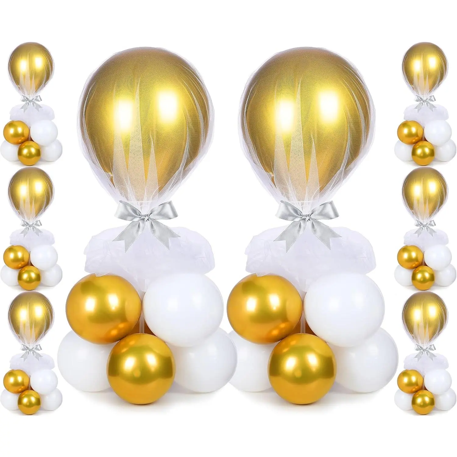 8-Set Black and White Balloon Table Centerpiece Stand Kit, Durable Latex Balloons with Base & Tulle, Easy Assembly Party Decor for Wedding Events, Birthday Celebrations