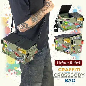 Graffiti Trash Can Shaped Crossbody Bag, Novelty Garbage Bin Shoulder Purse, Spacious Funny Messenger Bag for Men Boys Teens Adults, Unique Gift for Streetwear Travel