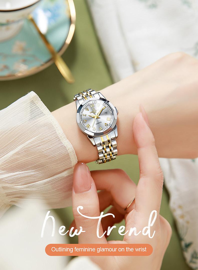 Elegant Women's Two-Tone Gold Silver Quartz Watch - Stainless Steel Wristwatch with Date, Roman Numerals, Luminous Hands, Luxury Business Casual Dress Watch, Perfect Gift for Wife Girlfriend Mom