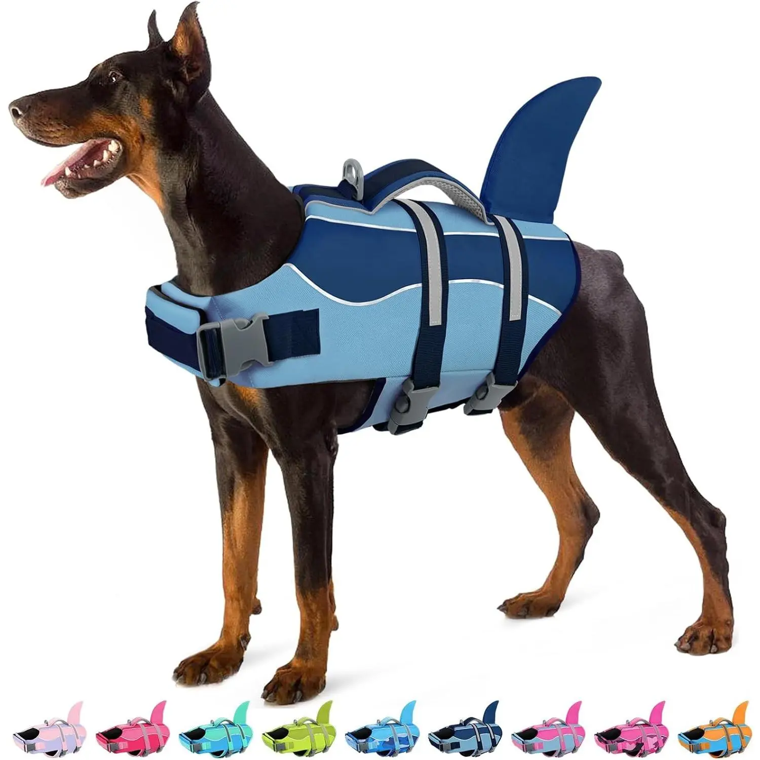 Life Vest for Swimming Boating, Reflective Lifejacket with High Buoyancy and Rescue Handle, Adjustable for Small Medium Large Breeds, Blue M