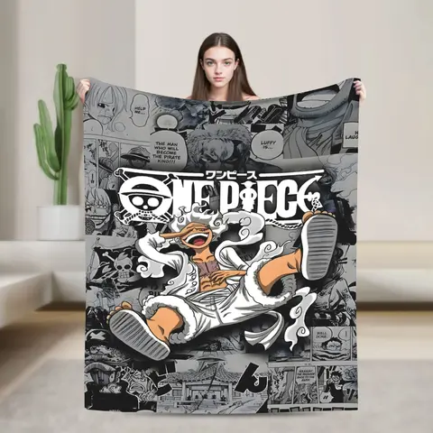 One Piece Luffy Gear 5 Nika Black White Manga Collage Throw Blanket, Soft Lightweight Cozy Flannel Blanket, Stylish Anime Home Decor Blanket for Fans