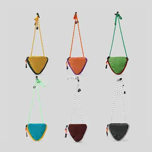 Unisex Fashion Color Block Triangle Sling Bag with Climbing Rope Strap Mini Crossbody Coin Purse Candy Color Versatile Small Shoulder Bag for Street Style Hiking Travel Shopping School Daily Outdoor Use