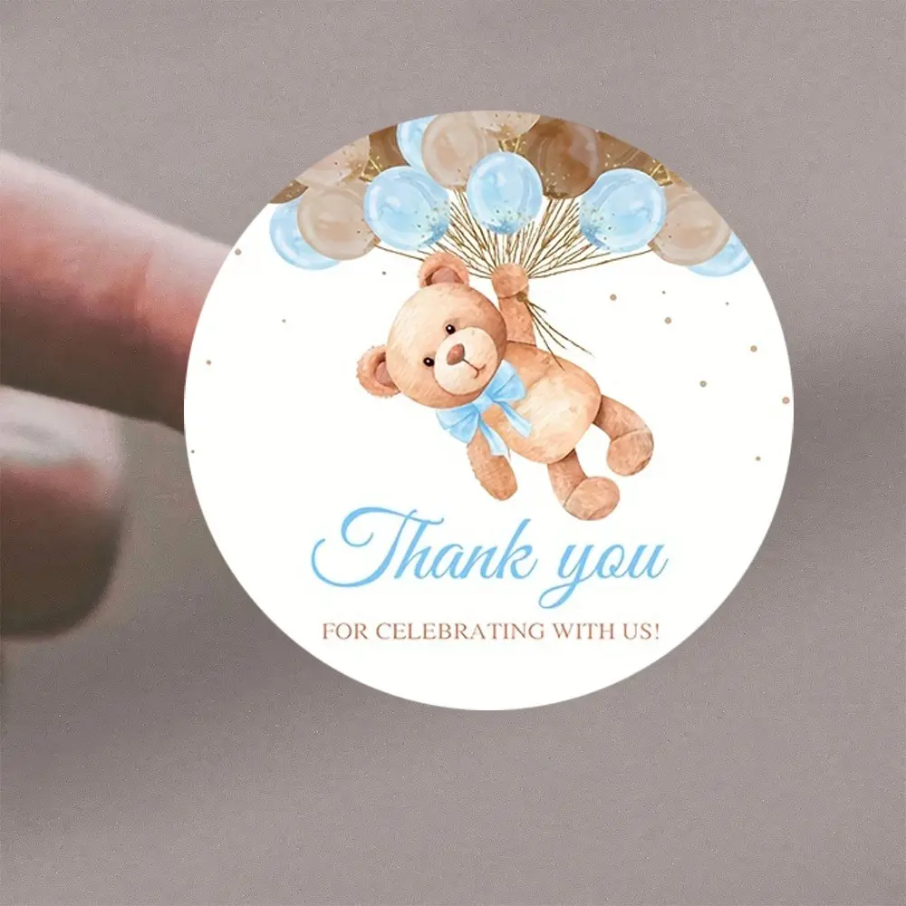 72 Blue Teddy Bear Decorative Stickers, Boys Birthday Party Labels, 1.57 Inch Thank You Stickers, First Birthday Baptism Decoration Supplies