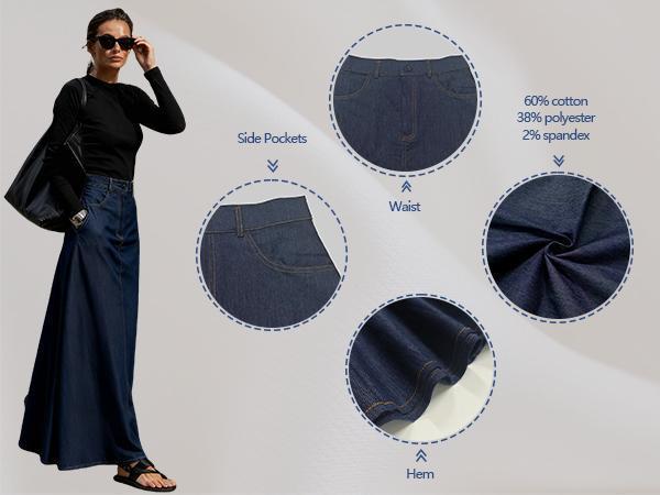 UOOZEE Women's 2026 New Autumn Spring Old Money H-Shaped Basic Womenswear Maxi Skirt, Minimalist Solid Loose Fit Zipper Elegant Daily Outings Date Night Outfit, Commuting Bottoms with Pockets