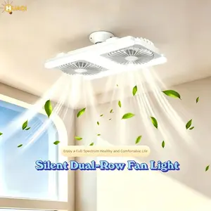 New Ceiling Fan Light, E27 Socket Adjustable LED Three Color Changing, High Wind Quiet Dual Blade, Remote Control H-Type Fan Light