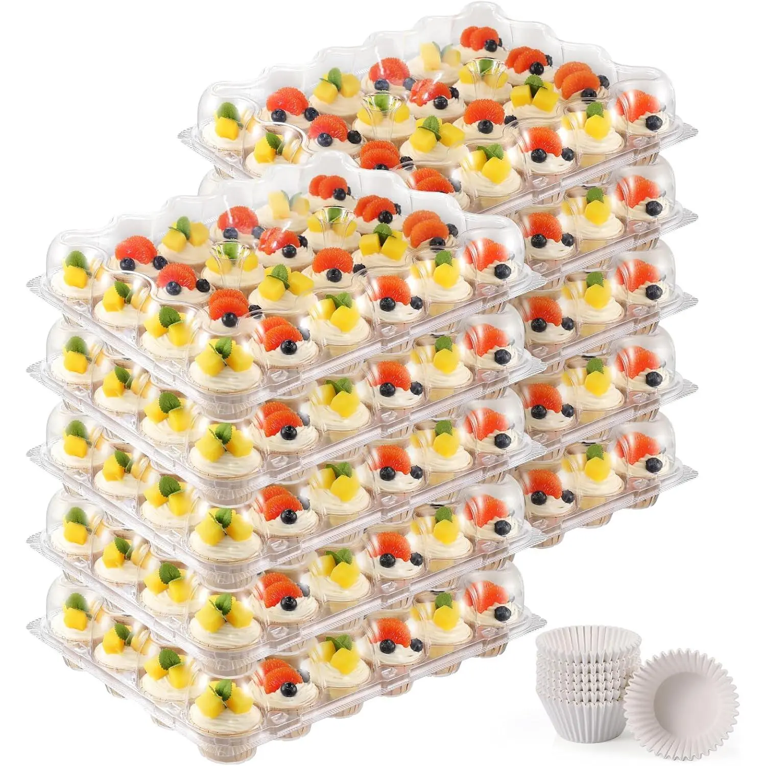 24 Count Cupcake Containers with Tall Dome Lids, 20 Pack Clear Plastic Stackable Cupcake Boxes, Detachable Covers for Frosted Cupcakes, Standard Size Cupcake Carrier for Parties, Bake Sales, Events
