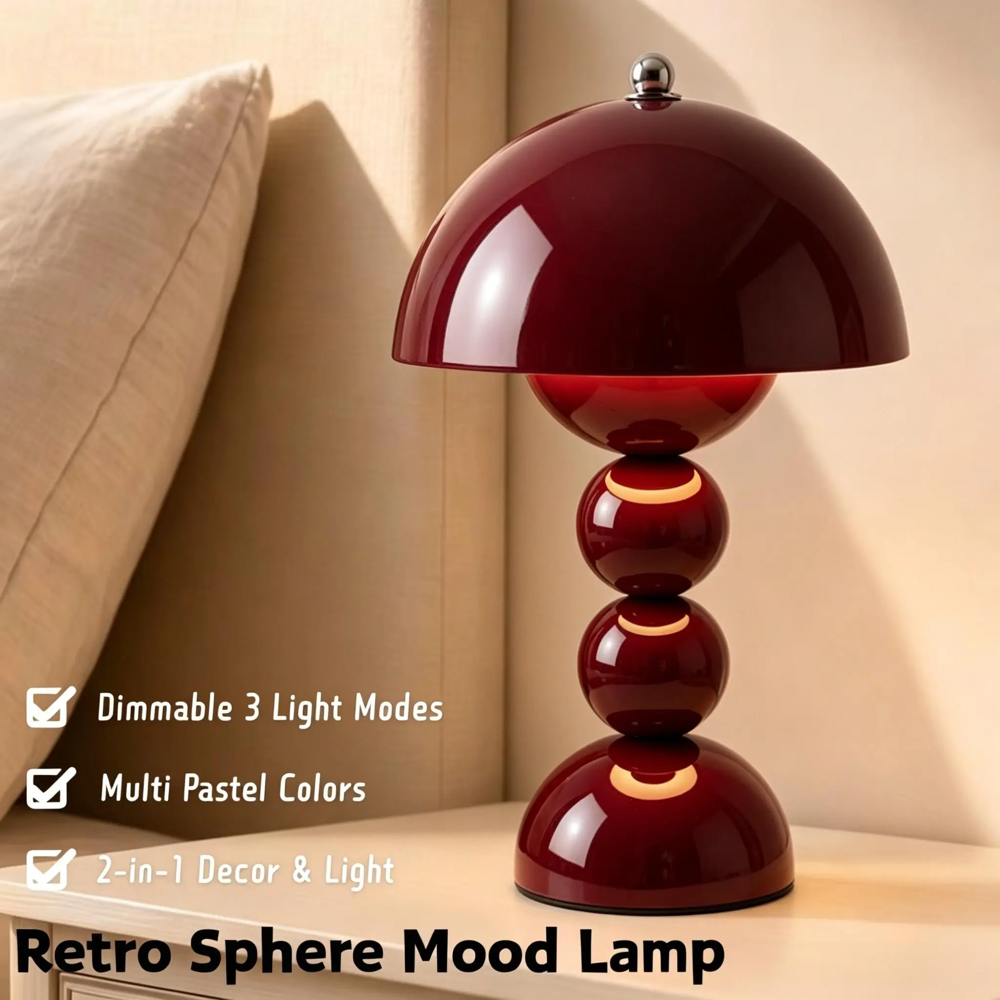 Vintage Cream Style Table Lamp, Three-Tier Adjustable Ambient Light, Rechargeable Macaron Color Home Decor Lamp, Perfect for Bedroom and Holiday Gifts, Decorative Table Lamp, Adjustable Lights