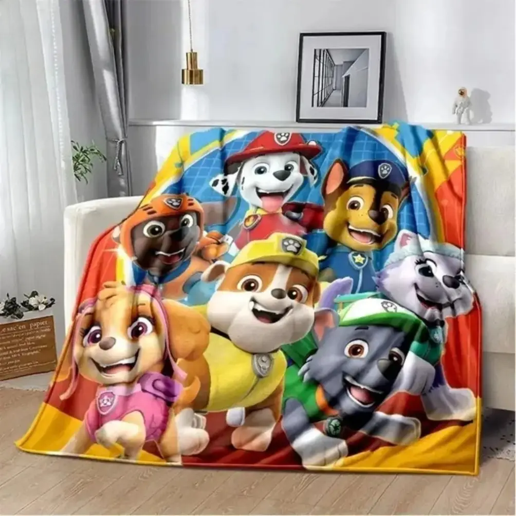 Cute Cartoon Patrol Style Dog Flannel Blanket, Soft Cozy Lightweight Throw for Adult Blanket Kids Blanket, HD Print Blanket for Sofa Bed Bedroom Home Decor, Picnic Travel All Season Kids Gift Birthday Christmas