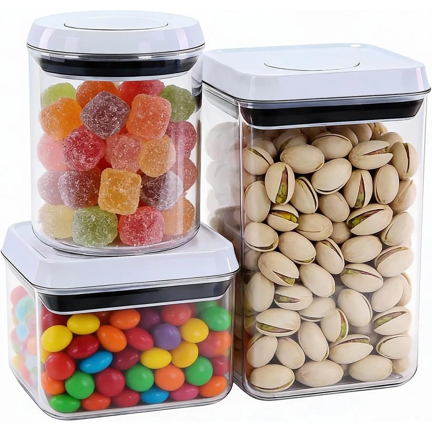 Pop Airtight Food Storage Containers with Lids, Push Button Seal BPA-Free for Kitchen Pantry Organization, 3 Pcs 0.65Qt/0.7Qt/1.8Qt for Cereal, Flour, Sugar, Snacks Dry Food Storage