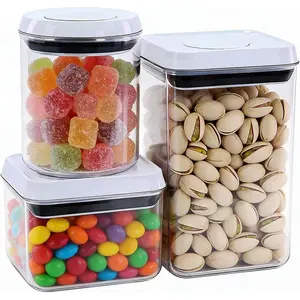 Pop Airtight Food Storage Containers with Lids, Push Button Seal BPA-Free for Kitchen Pantry Organization, 3 Pcs 0.65Qt/0.7Qt/1.8Qt for Cereal, Flour, Sugar, Snacks Dry Food Storage