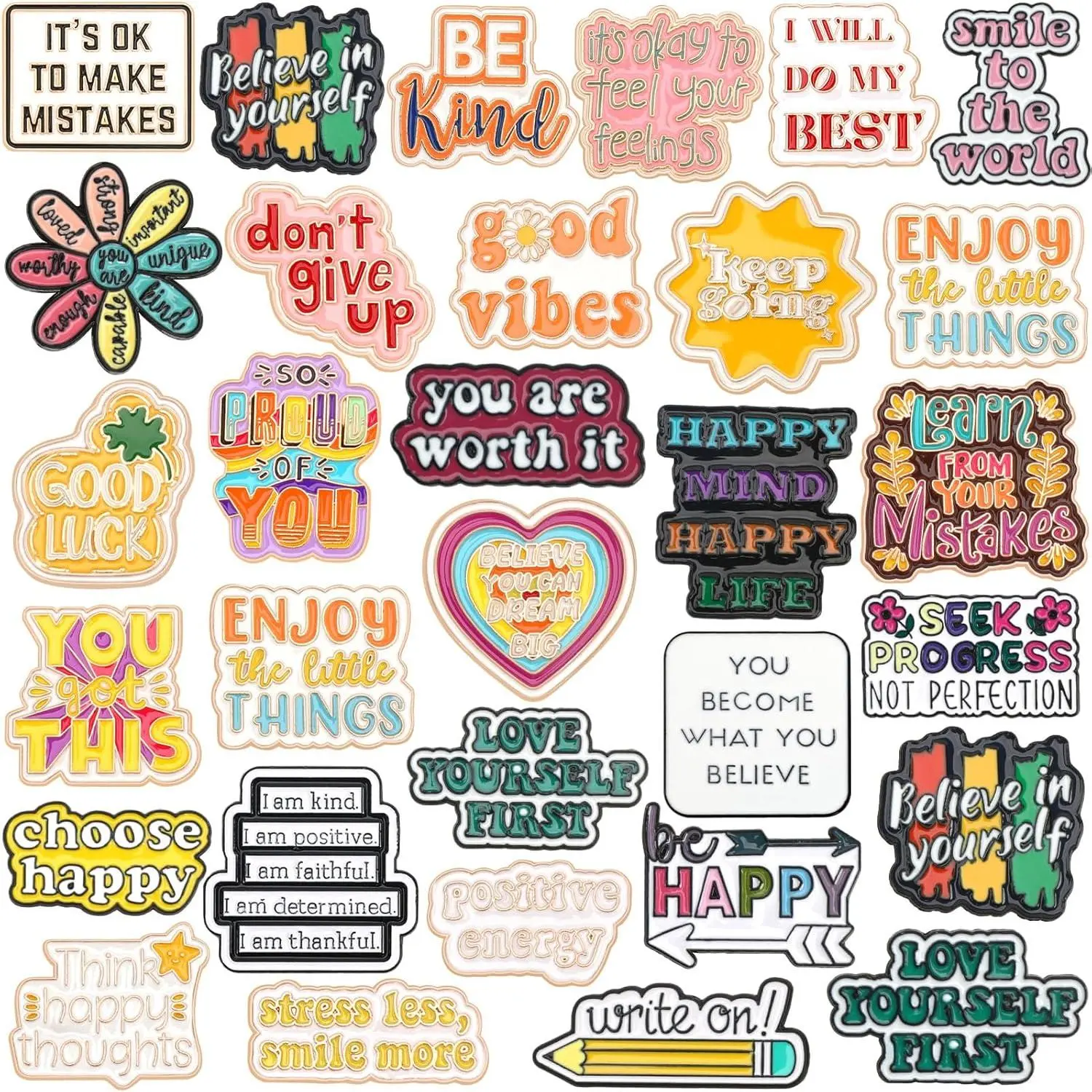 60 Pack Motivational Enamel Pins for Backpack Hats Inspirational Lapel Pins Brooches for Backpack Hat Jewelry Accessories Inspirational Gifts for Men Women