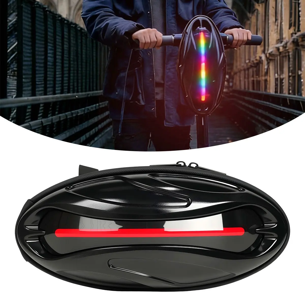 Bicycle Skateboard Bag, Outdoor Sports Gear Bag, Casual Commute Bag, Large Capacity USB Charging, Smart Display Light, for Scooters